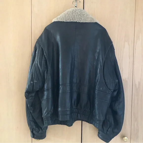 Hugo Boss Black Soft Leather Removeable Sheepskin Collar Bomber Jacket Men's 46 - Picture 2 of 16